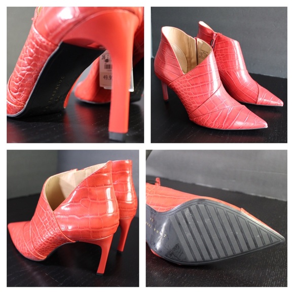 Zara Asymmetrical Crocodile Heeled Ankle Bootie - Picture 1 of 16